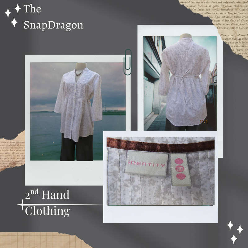 Fabulous IDENTITY white cotton button down top with tiny beige flower decoration - Size 10/34/M