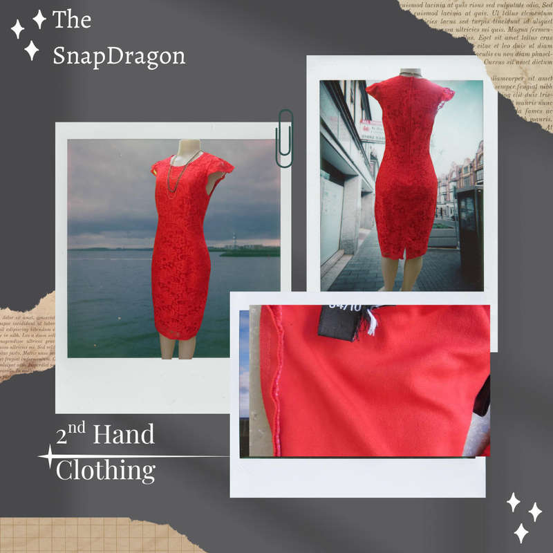 Stunning red bodycon dress with long zipper and tiny sleeves - size 10/34/M