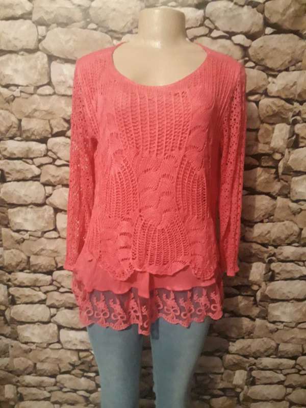 HOT PINK DOUBLE LAYERED KNITTED JUMPER -   VISCOSE FABRIC MADE IN ITALY - SIZE 12/36/L