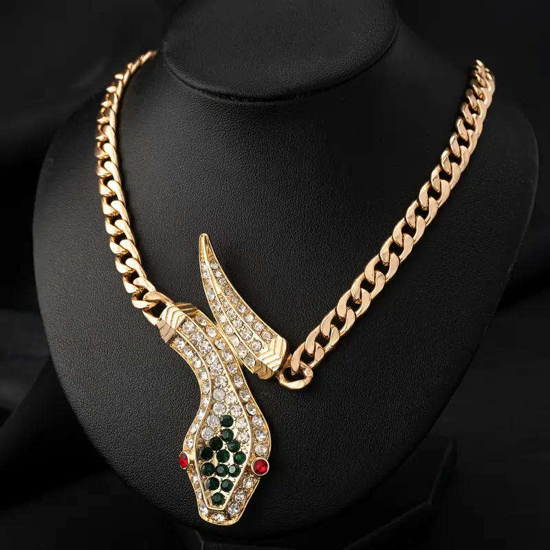 Elegant Rhinestone Snake Pendant Necklace