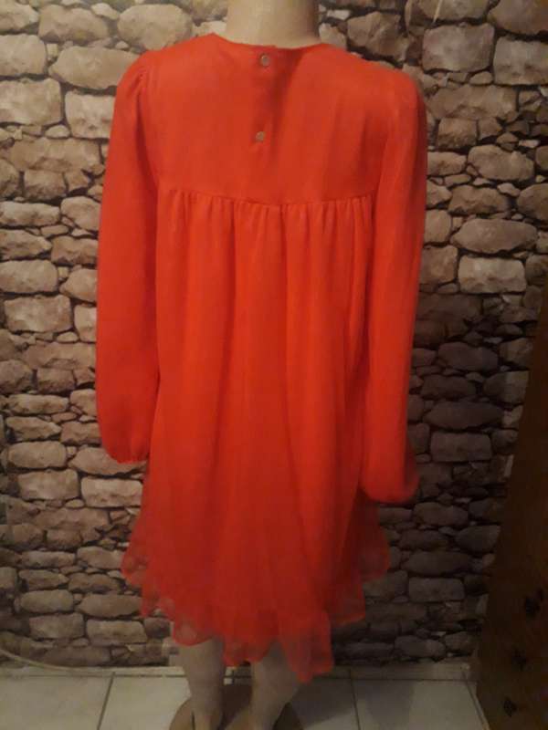 ONE OF A KIND VINTAGE CANDY RED BRUSHED SHEER NIGHTY WITH GATHERED YOKE - SIZE 10/34/M - AS NEW