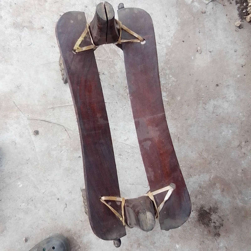 VINTAGE CAMEL SADDLE FOOT STOOL WOOD/SINEW BIND AND COPPER INLAYS AFTER 1950'S