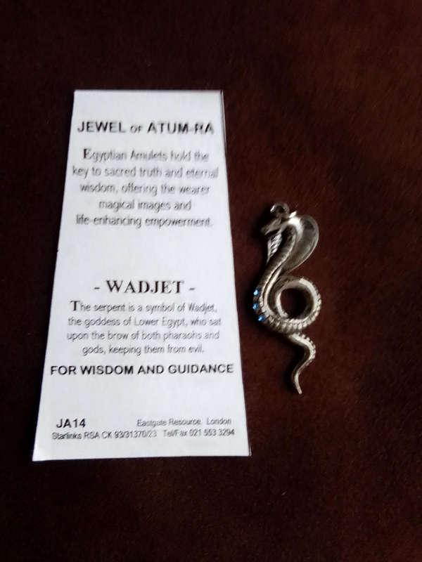 Jewels of Atum Ra Pendant - Wadjet (Serpent) for Wisdom & Guidance with 3 Swarovski Stones