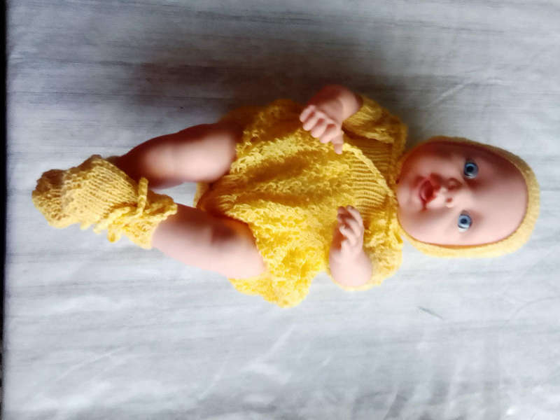 ANATOMICALLY CORRECT BABY BOY DOLL - 45 CM - AS NEW!!!! WITH HAND KNITTED OUTFIT