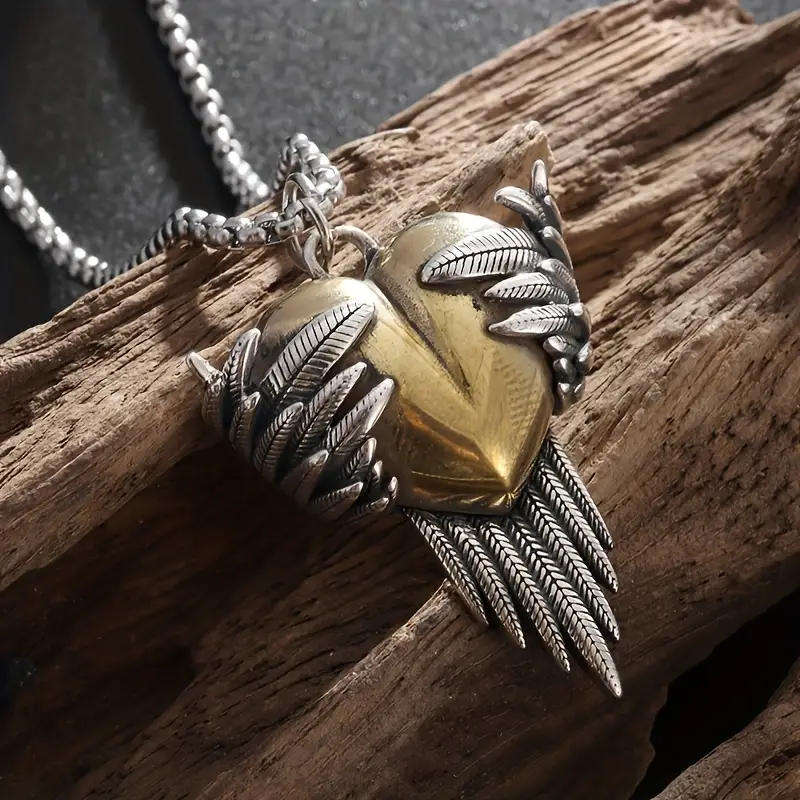 A Trendy Delicate Necklace with a Heart-shaped Angel Wing Pendant Very Romantic & Fashionable!
