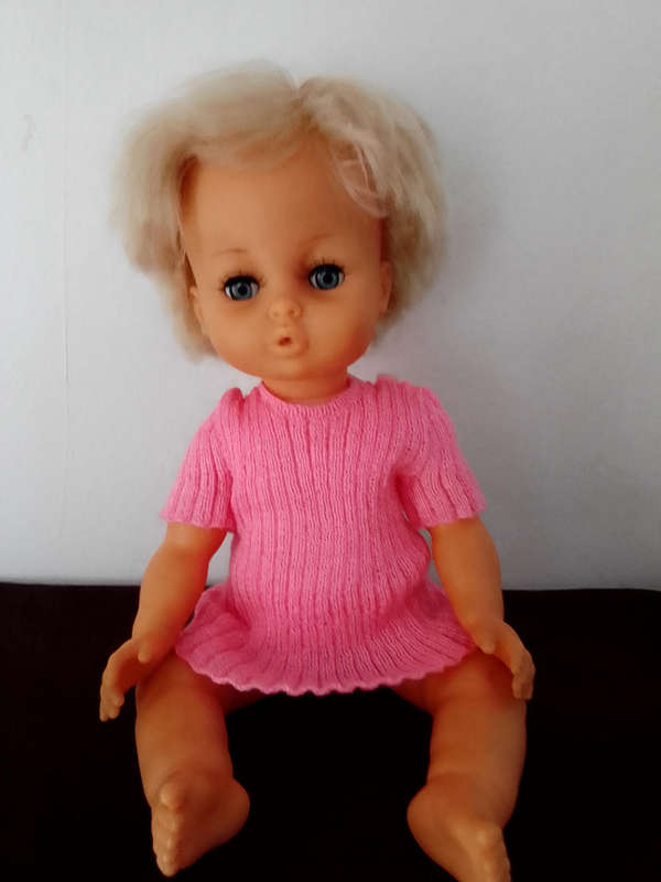 Vintage First Love Doll with Hand Knitted Vest and Panties in very good condition