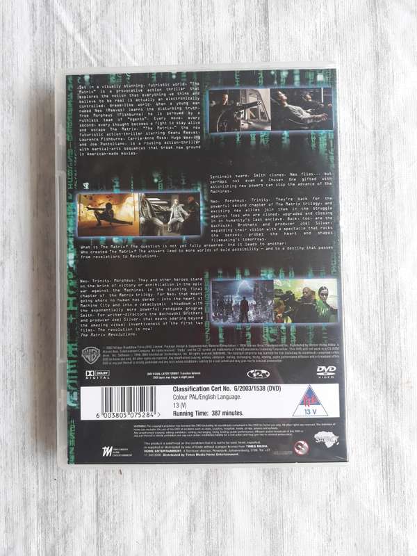 DVD BOX SET: THE MATRIX/MATRIX RELOADED/MATRIX REVOLUTIONS  AS NEW CONDITION