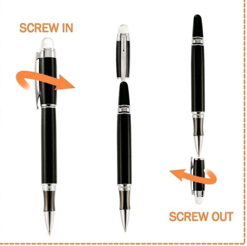 Ultra Luxurious Silver & Black Metal Grid RollerBall Pen