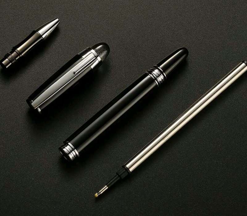 Ultra Luxurious Silver & Black Metal Grid RollerBall Pen