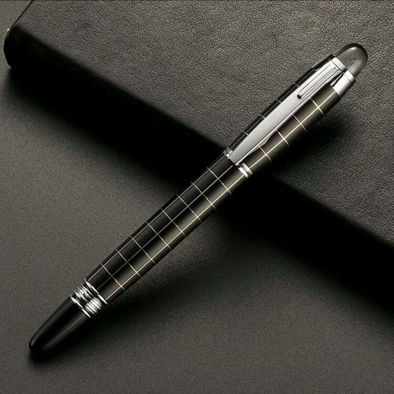 Ultra Luxurious Silver & Black Metal Grid RollerBall Pen