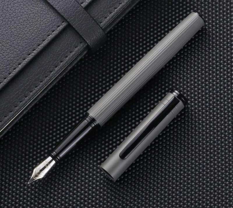 Grey Textured Metal Body Fountain Pen