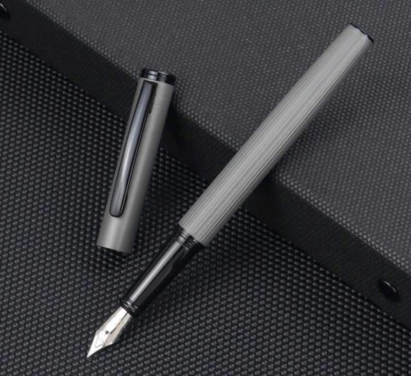 Grey Textured Metal Body Fountain Pen
