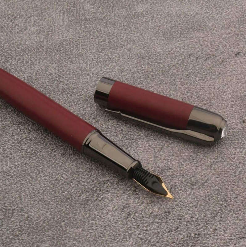 Crimson Red Metal Fountain Pen with Diamonte Cap