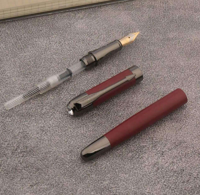 Crimson Red Metal Fountain Pen with Diamonte Cap