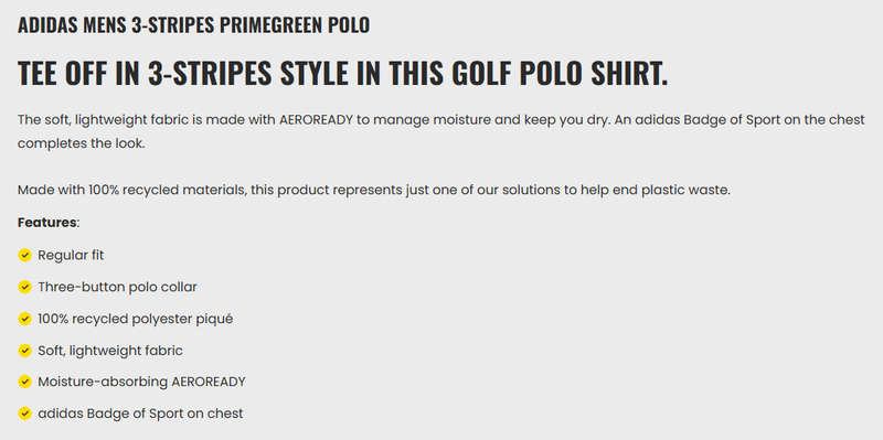 GOLF - Adidas Mens 3-Stripes Primegreen Polo (Navy Blue)