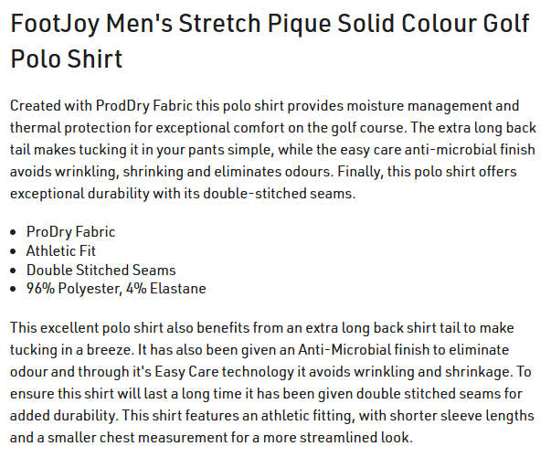 GOLF - FootJoy Men's Stretch Pique Solid Colour Golf Polo (Navy) New
