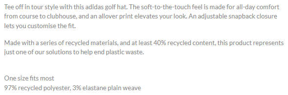 Adidas 3-Stripe Printed Tour Golf Cap