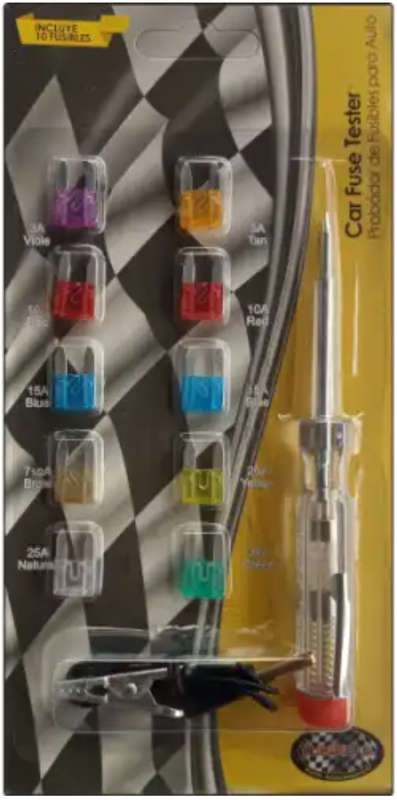 10pc Auto Plug and Mini Blade Fuse with Tester Kit