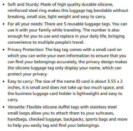 5pc Silicone Luggage Tags