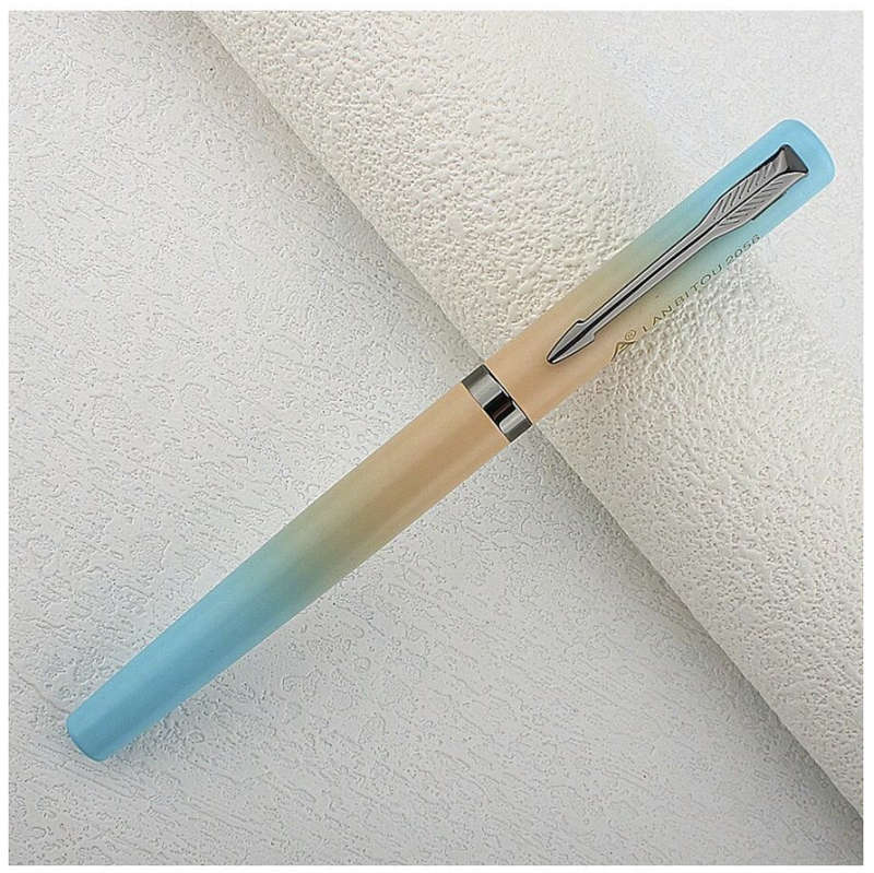Luxury Fountain Pen with 0.77mm Tungsten Nib (Blue / Yellow)