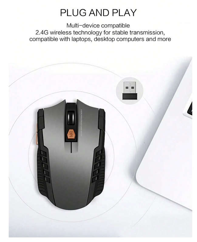 2.4GHz Wireless Optical Gaming Mouse for PC or Laptop (Silver)