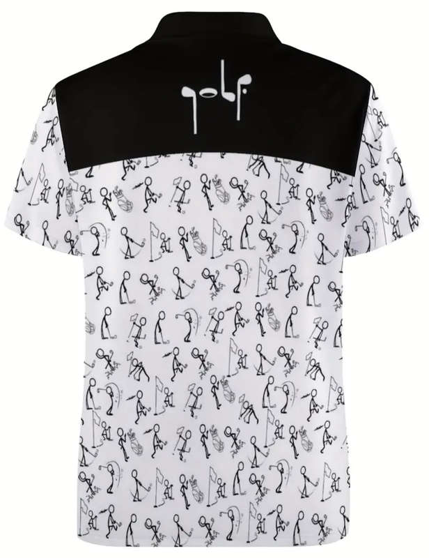 ***GOLF*** Men's Stick Figures Graphic Print Golf Shirt (Size 3XL)