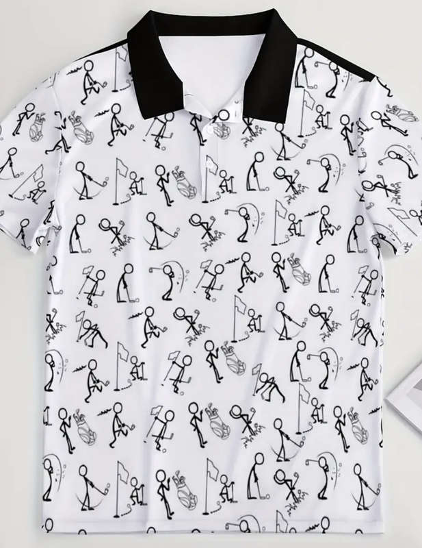 ***GOLF*** Men's Stick Figures Graphic Print Golf Shirt (Size 3XL)