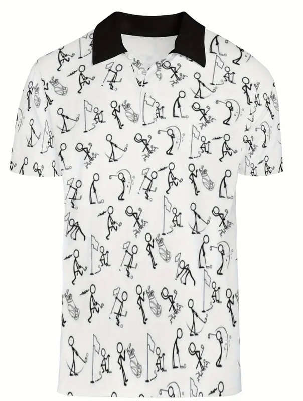 ***GOLF*** Men's Stick Figures Graphic Print Golf Shirt (Size 3XL)