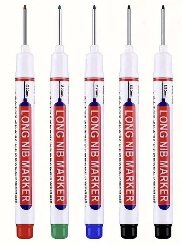 5pcs Multi-Surface Waterproof, No Bleed, Long Nib Markers - 5 Colours