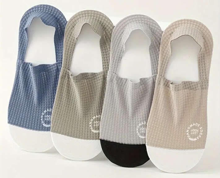4 pairs Men's Summer Waffle-Knit No-Show Socks
