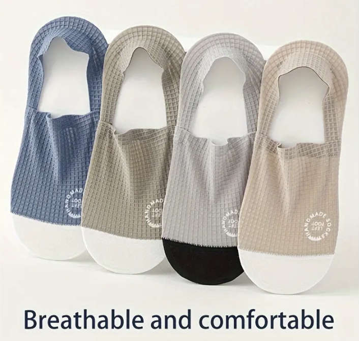 4 pairs Men's Summer Waffle-Knit No-Show Socks