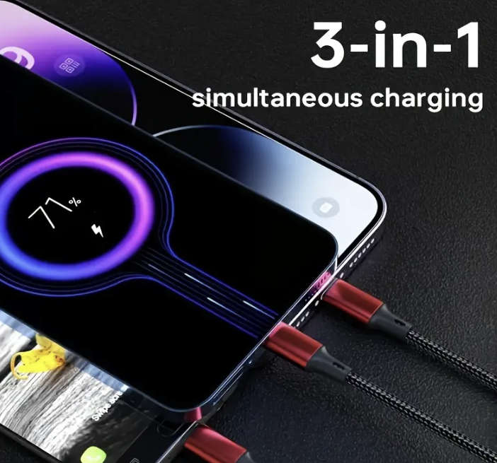 6A Super Fast Charging 3-in-1 (USB C to 3 x Type-C) Data Cable
