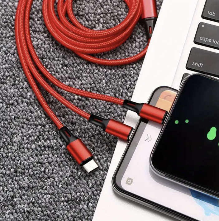 Nylon Braided 3-in-1 Multi-Device USB Charging Cable (Silver)