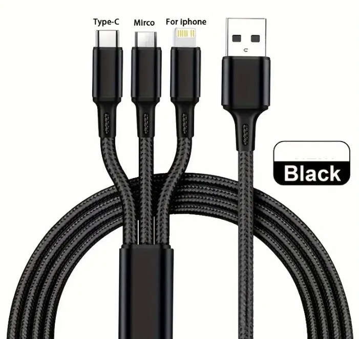 Nylon Braided 3-in-1 Multi-Device USB Charging Cable (Silver)