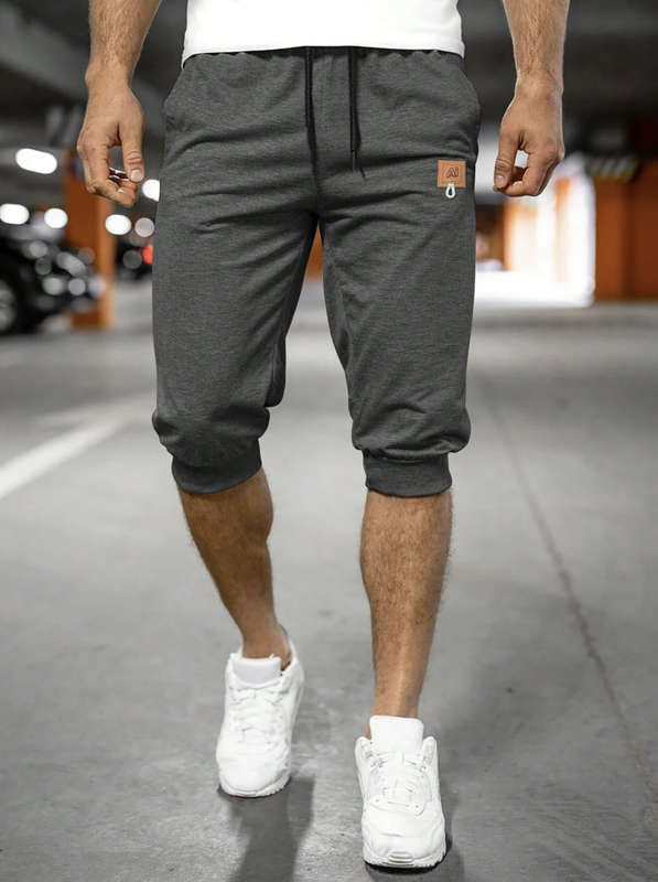Homme Loose Men's  Capri Sweatpants with Drawstring Waist (Dark Grey) - Size XXL