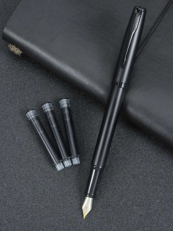 Trendy Black Classic Metal Fountain Pen with 3 ink refills