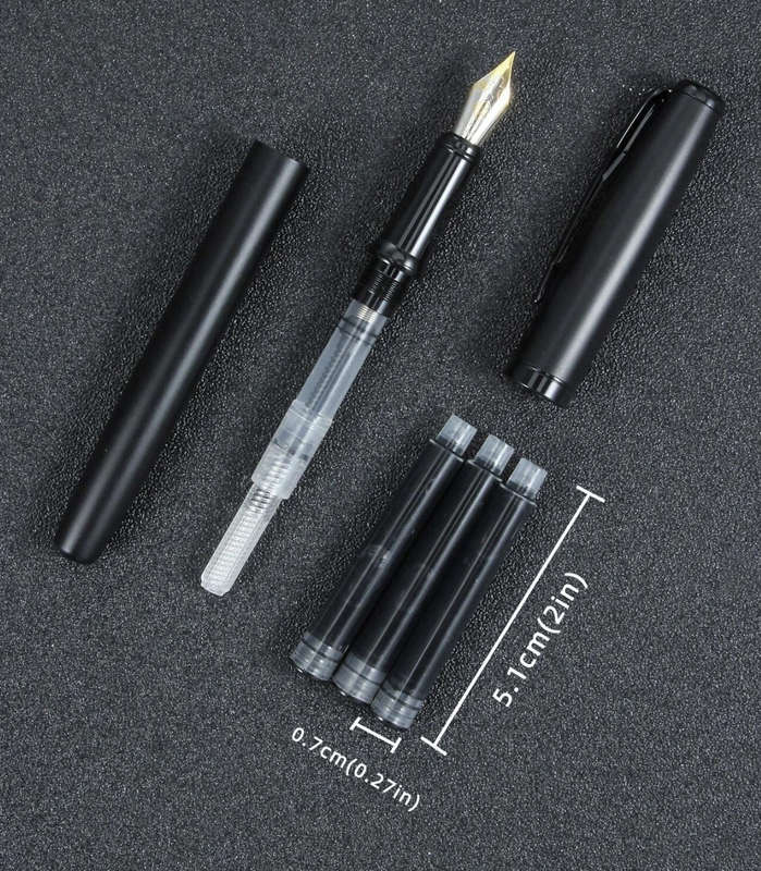 Trendy Black Classic Metal Fountain Pen with 3 ink refills