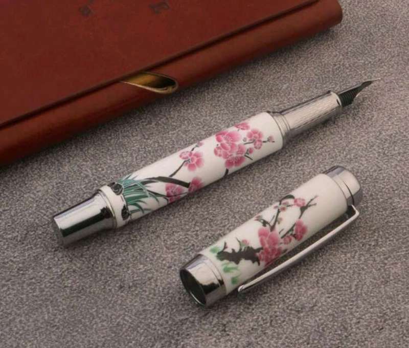 Ceramic Fountain Pen with Plum Blossom Design