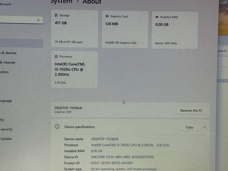 Dell laptop 7th gen