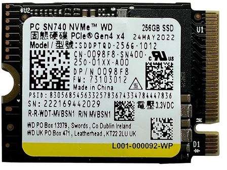 Western Digital M.2 NVME Solid State Hard Drive - 256 Gigabyte