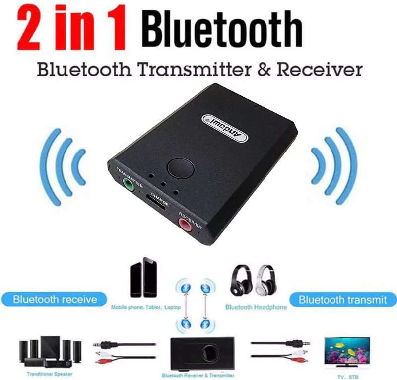 Rechargeable Bluetooth Audio Receiver and Transmitter (Enables Bluetooth connection on older speaker