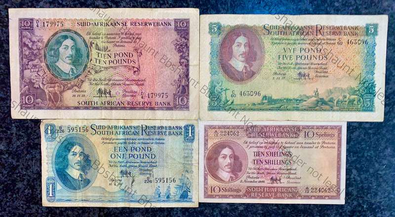 Mh De Kock. set 10 pound to (10 shillings 1948 good condition) 1956/58(1 bid takes all)
