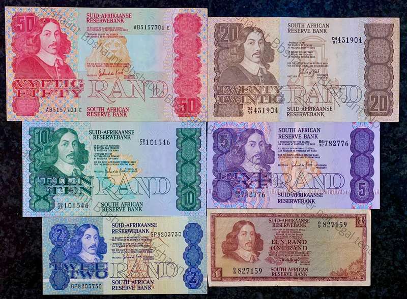 Complete Set GPC De Kock & Decimals R50 TO R2 - 1980s (R1 de Jongh 1975) (1 bid takes all)