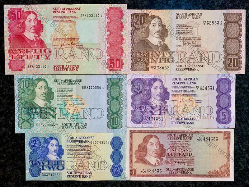 Complete set GPC De Kock & decimals R50 TO R2 - 1980s(R1 de Jongh 1975)(1 bid takes all)
