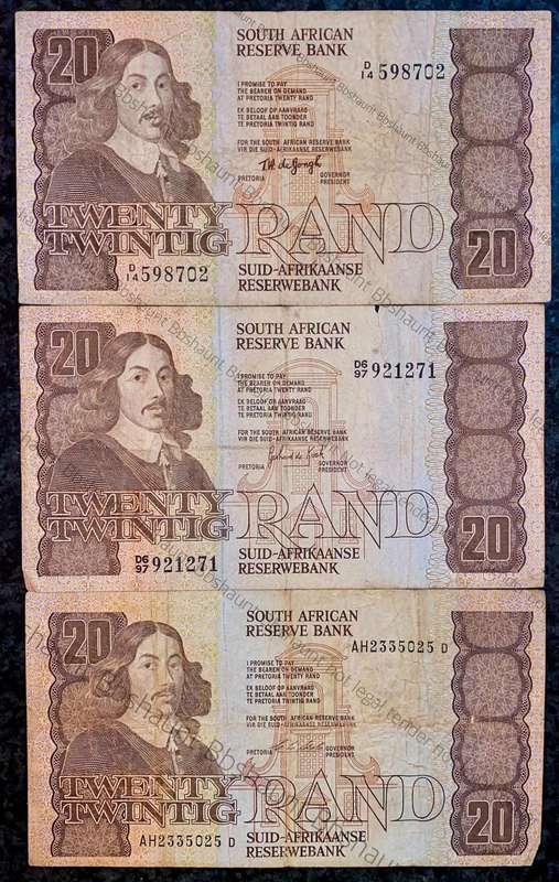 South Africa. R20 set - Tw De Jongh - GPC De Kock - CL Stals (1 bid takes all)
