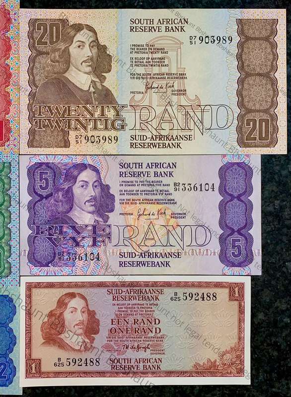 COMPLETE SET OF GPC DE KOCK & DECIMALS UNC-EF R50 TO R2 - 1980s(R1 TW DE JONGH 1975)1 BID TAKES AL