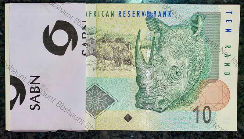 TT Mboweni Pack R10 in seq HA0775119-200 -- 82 note 2nd issue 2004 Rhino wtm with original bank band