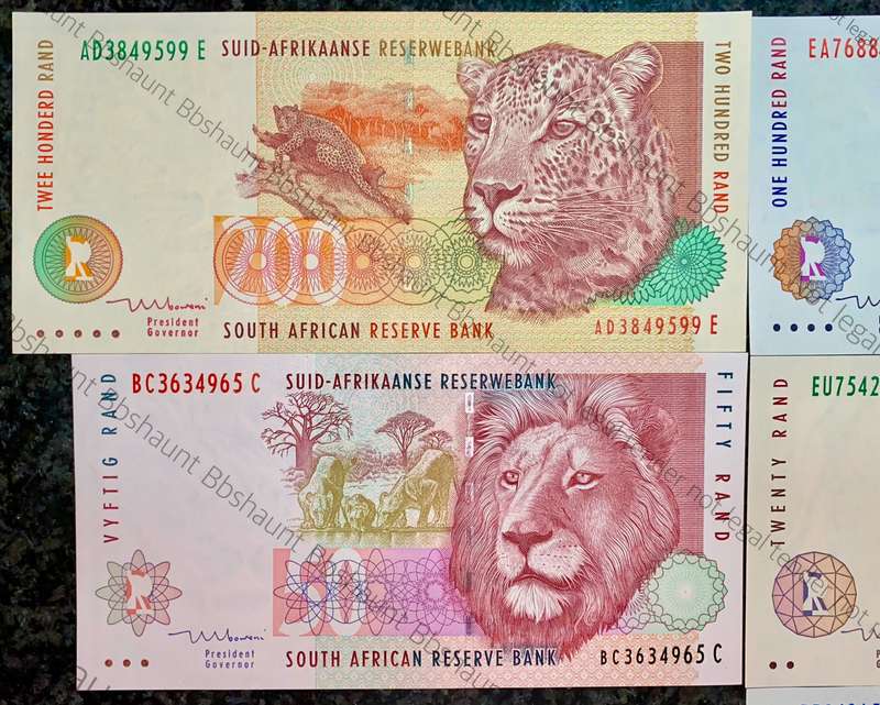 COMPLETE SET TT MBOWENI R200 TO R10 -- 1ST ISSUE 2000 UNC ANIMALS WTM (1 BID TAKES ALL)
