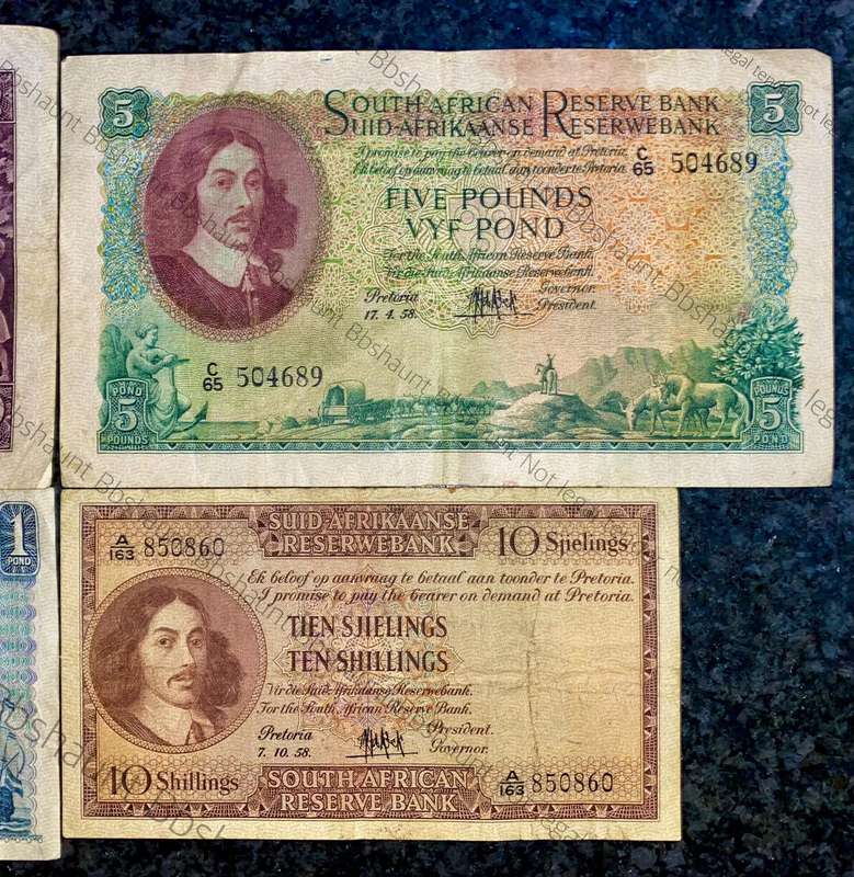 Mh De Kock. set 10 pounds to 10 shillings 1952 & 1958 (1 bid takes all)