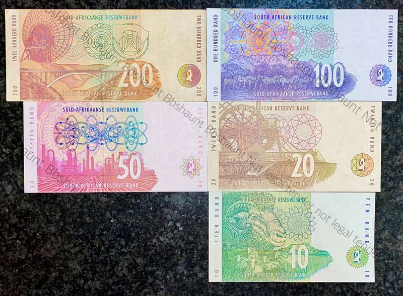 Complete set CL Stals R200 to R10 mostly UNC 2nd issue 1993 (1 bid takes all)